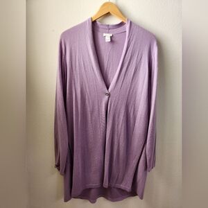 J.Jill Women's Long Sleeve One Button Wool Blend Purple Cardigan Size Medium‎
